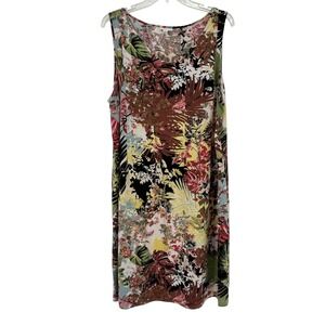 J Jill Midi Dress Womens XL Tall Tropical Floral Rayon Sleeveless Flowing